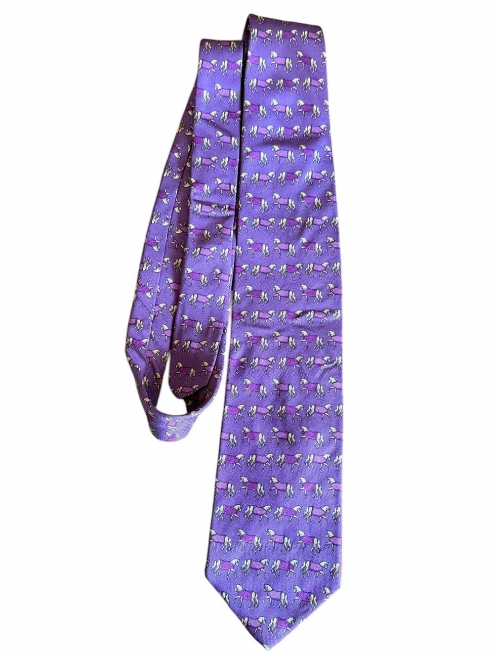 Vintage Brooks Brothers Silk Tie 1980’s Equestrian Prancing Horses Purple EC